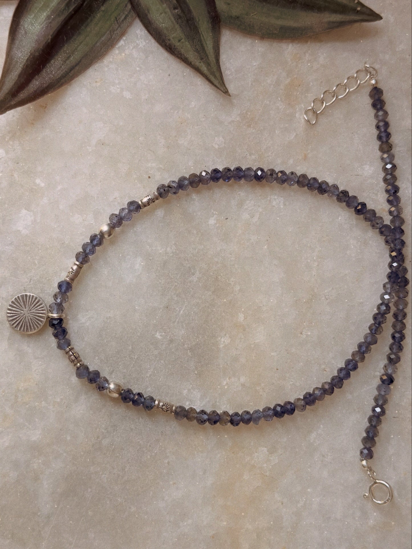 925 Sterling Silver Iolite Faceted 3-4mm Coin Charm Necklace