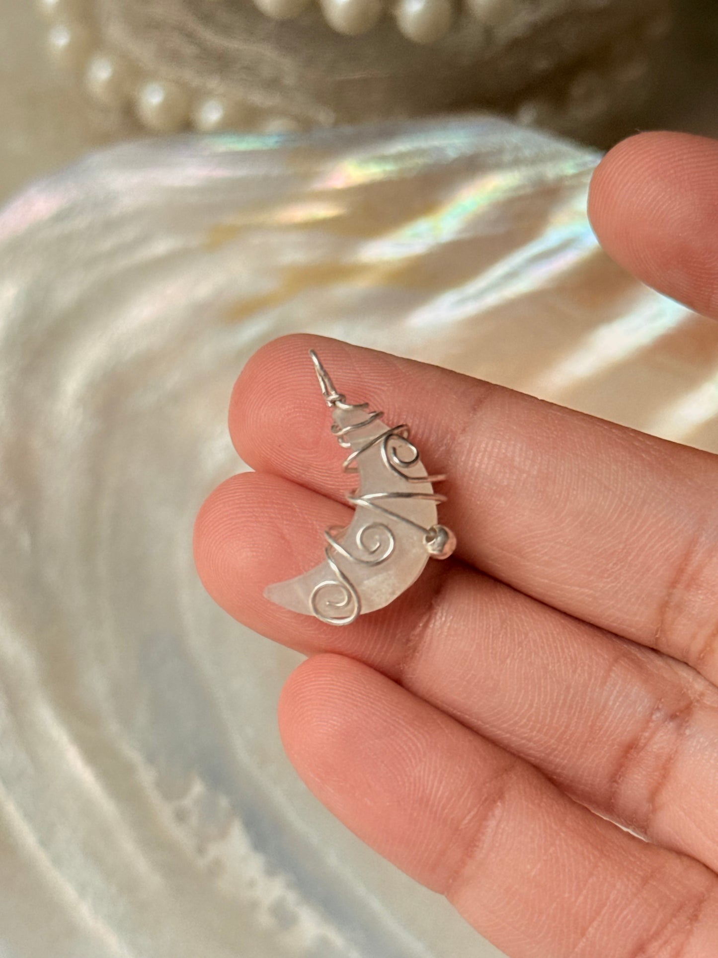 925 Sterling Silver Moonstone Moon Wire Wrapped Handcrafted Pendant