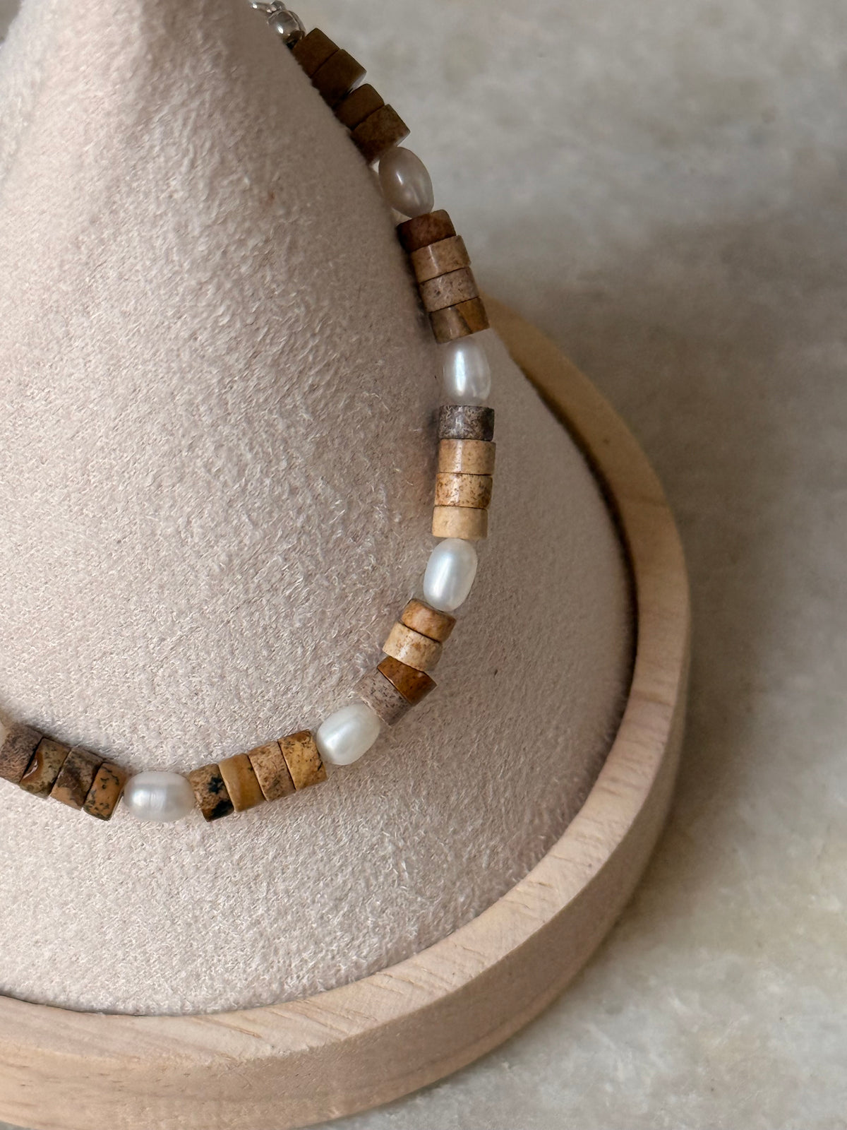 925 Sterling Silver Picture Jasper Flat Tube Crystal Fresh Water Pearls Bracelet