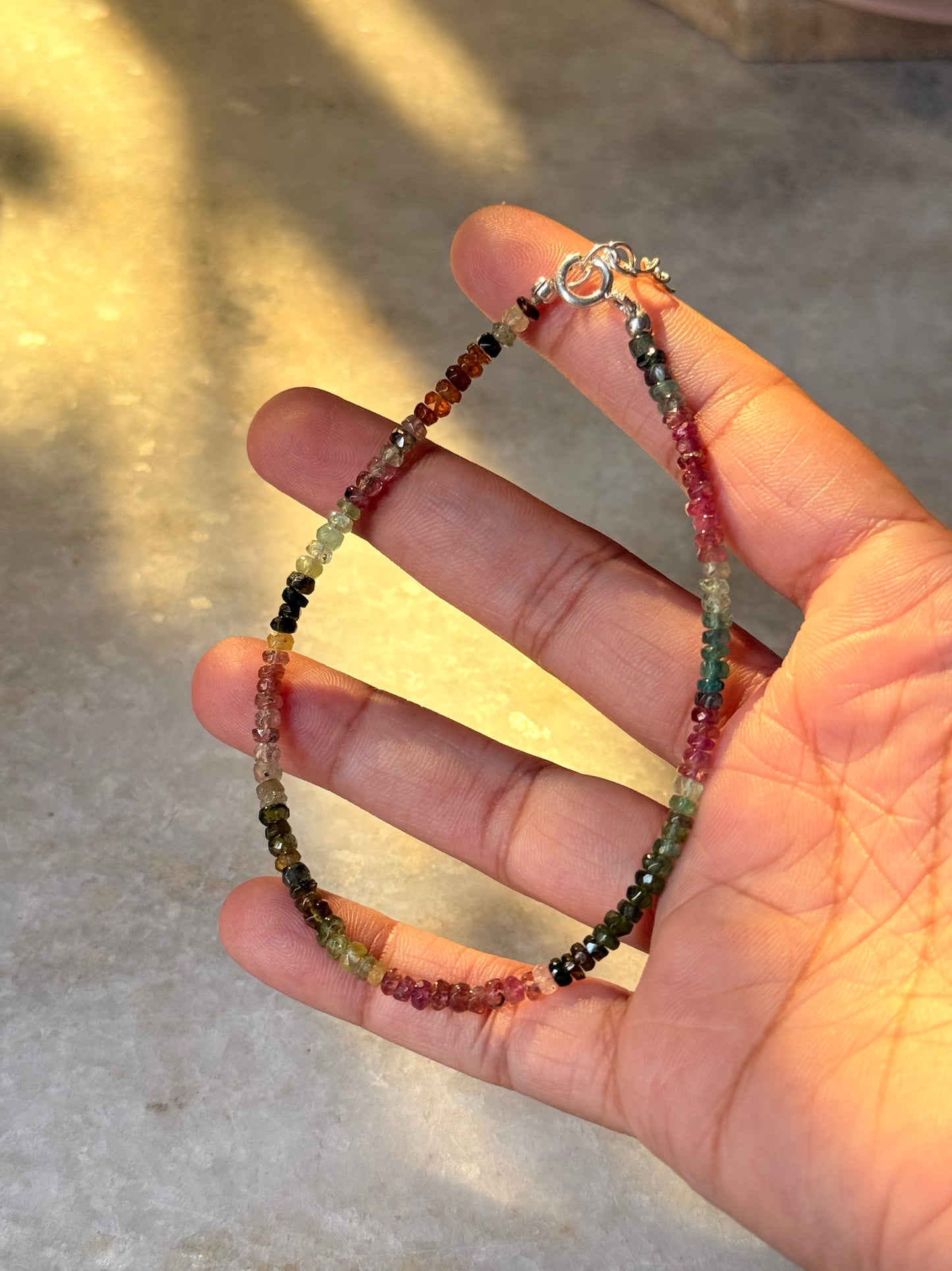 Multi Tourmaline 4mm Rondelle 925 Sterling Silver Anklet