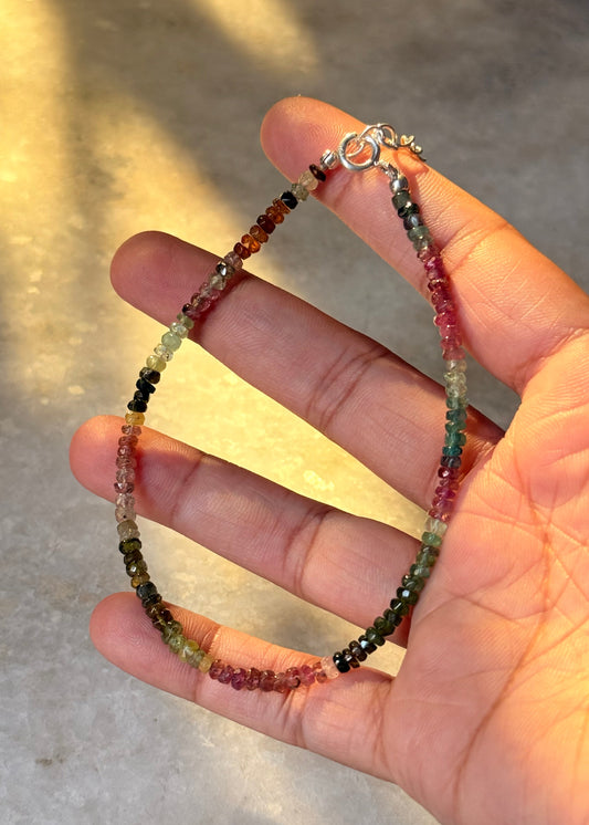 Multi Tourmaline 4mm Rondelle 925 Sterling Silver Anklet