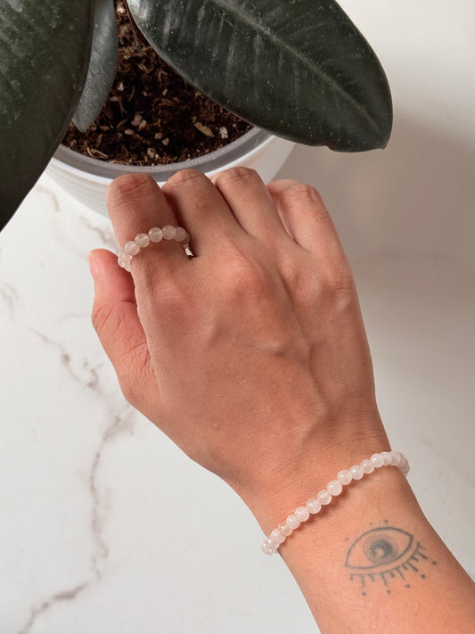 Rose Quartz 4mm Natural Crystal Stretchy Rings & Bracelet