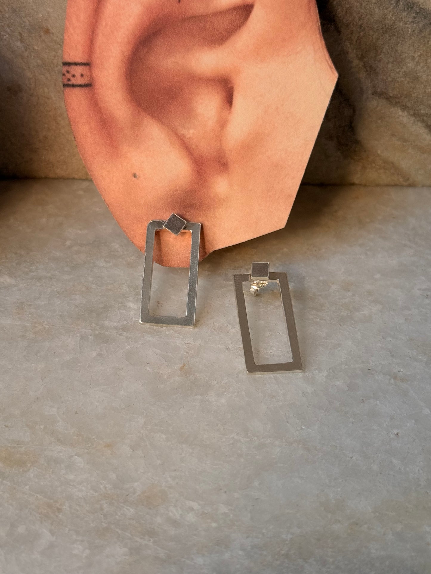 925 Sterling Silver Chunky Italian 2 in 1 Rectangular Statement Studs