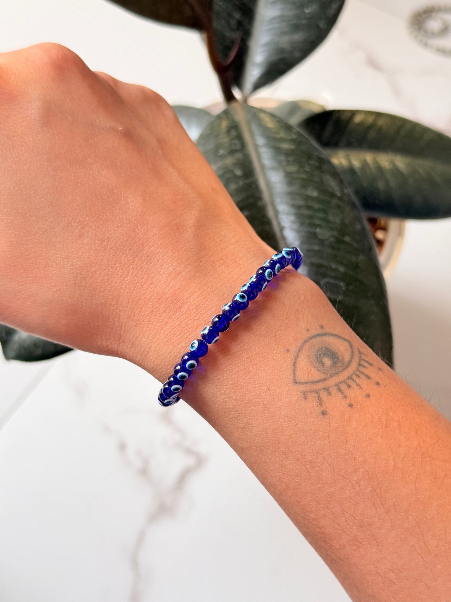 Natural Crystal Evil Eye 4mm Bracelet
