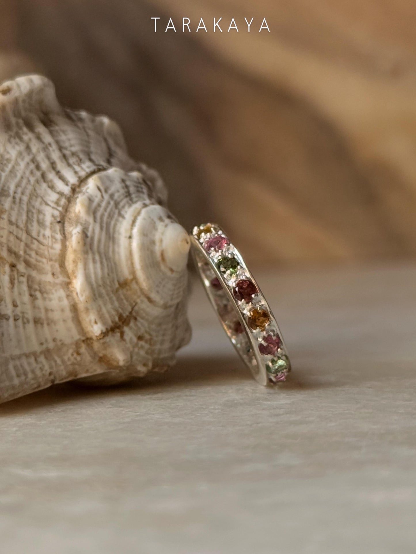 925 Sterling Silver Natural Multi Tourmaline Faceted Eternity White Band Ring