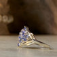 925 Sterling Silver Natural Tanzanite Faceted Flower Vintage Style Band Statement Ring