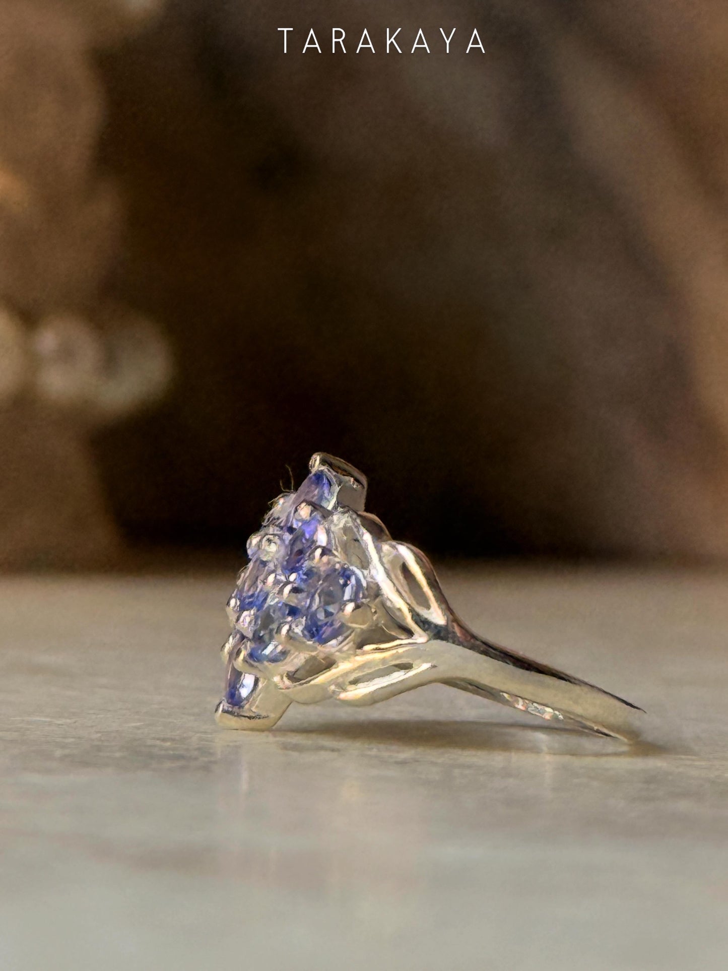 925 Sterling Silver Natural Tanzanite Faceted Flower Vintage Style Band Statement Ring