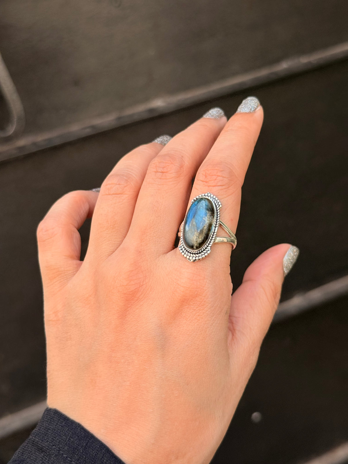 925 Sterling Silver Labradorite Oval Boho Ring