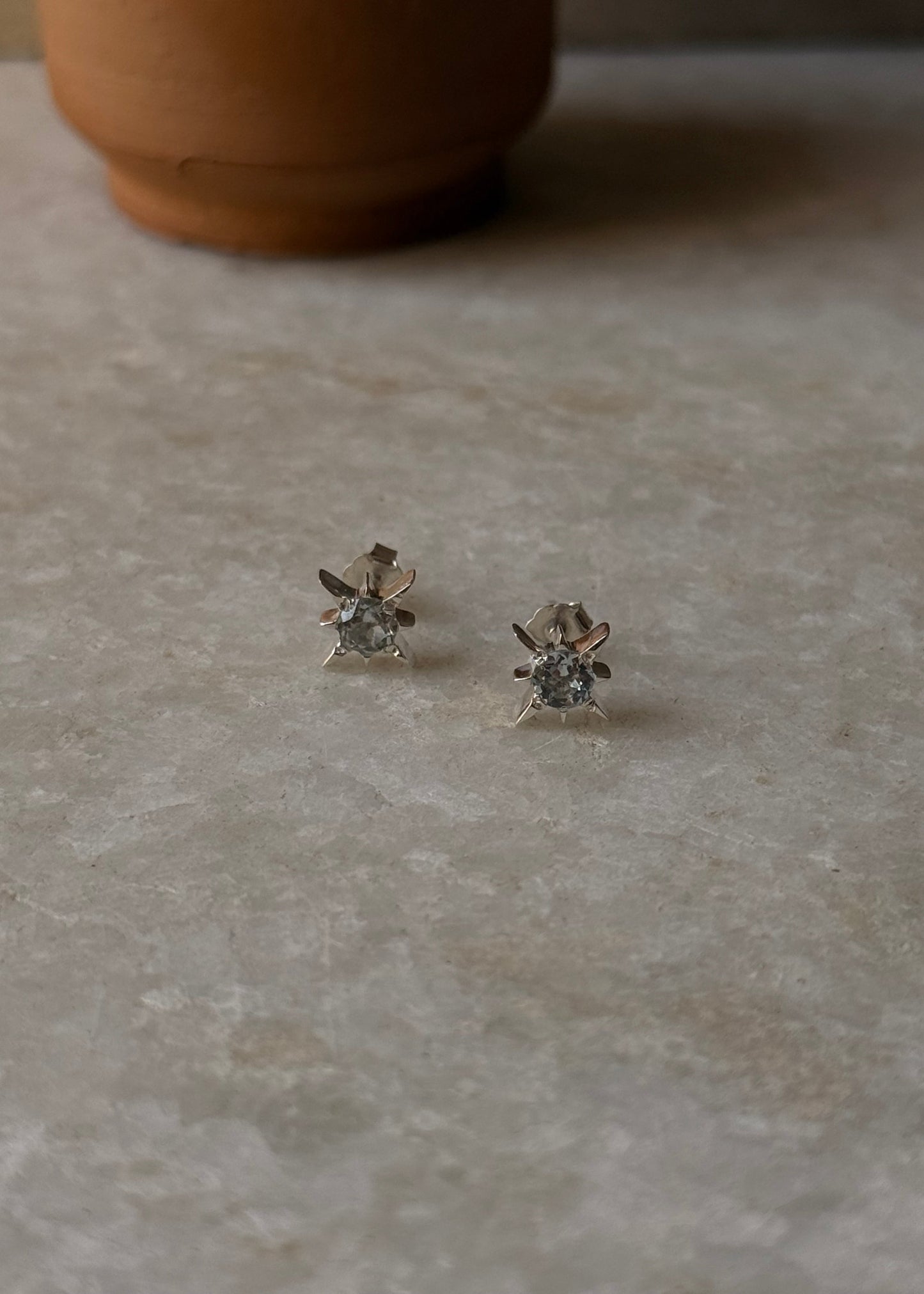 925 Sterling Silver North Star Blue Topaz Studs Earrings