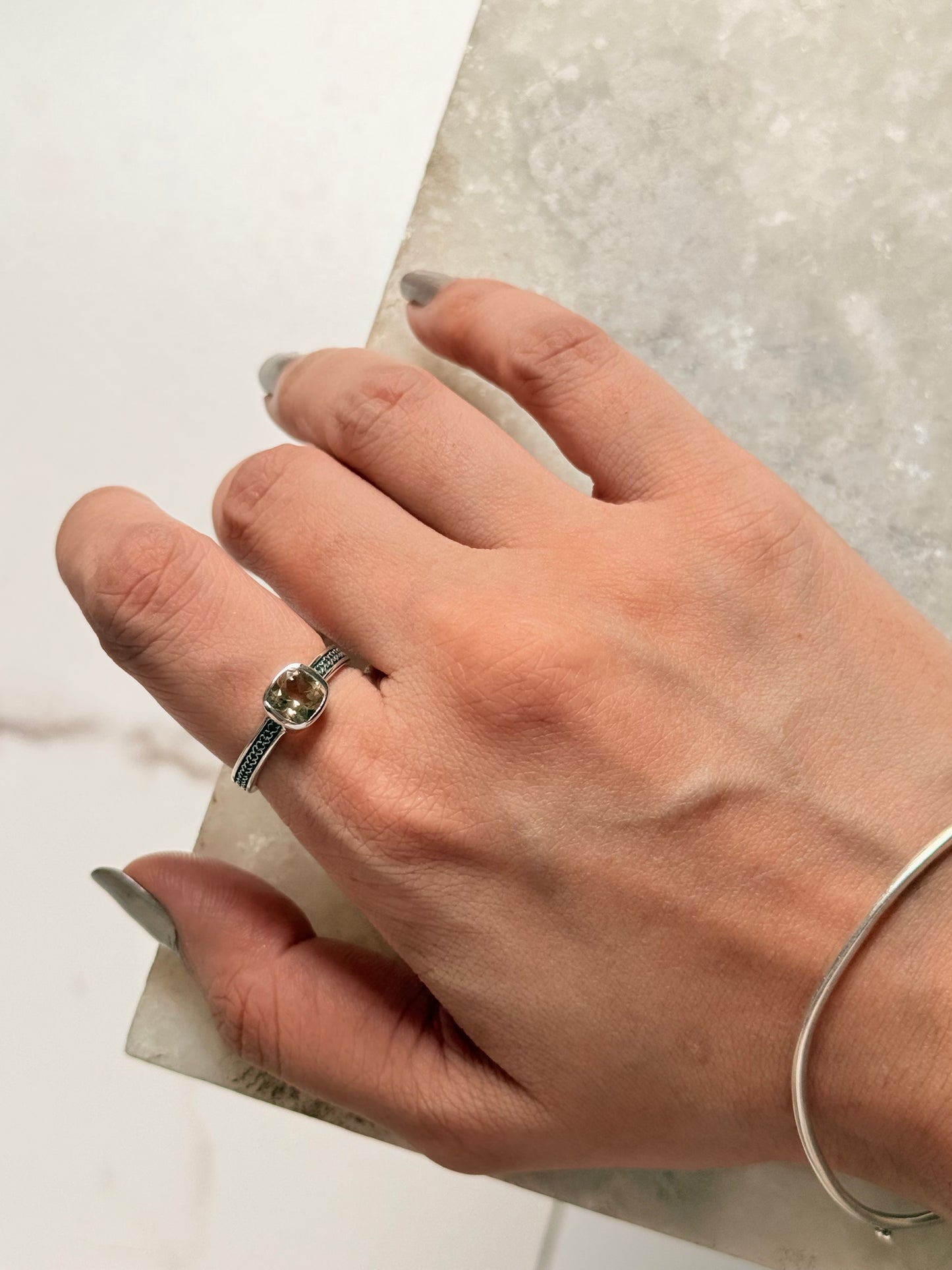 925 Sterling Silver Citrine Square Vintage Band Ring