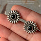925 Sterling Silver Black Onyx Sun Statement Studs Earrings