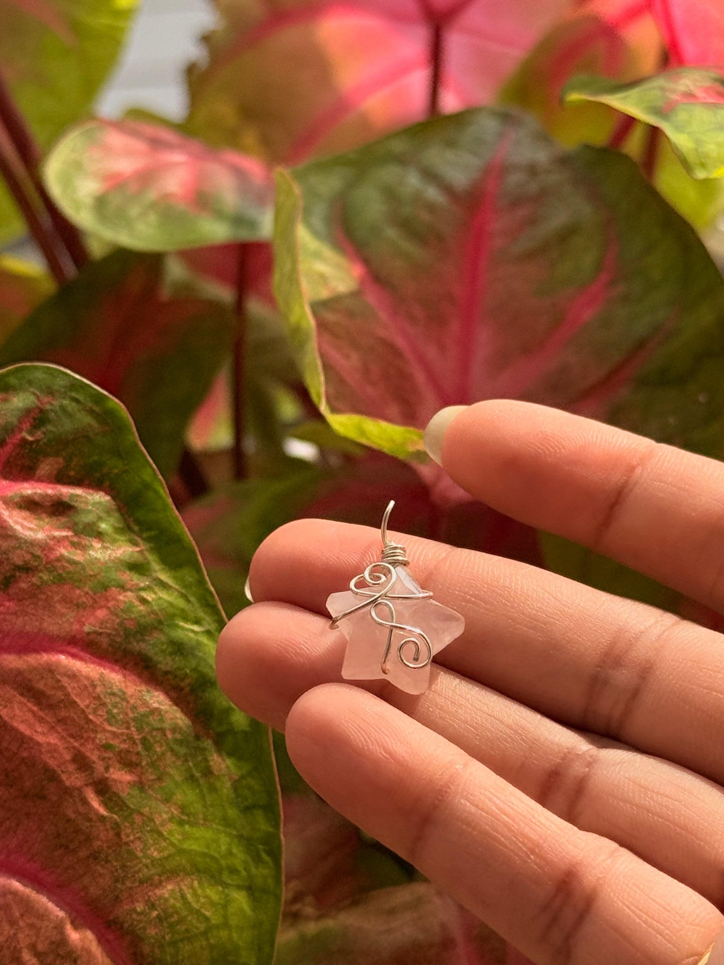 925 Sterling Silver Rose Quartz Star Wire Wrapped Handcrafted Pendant