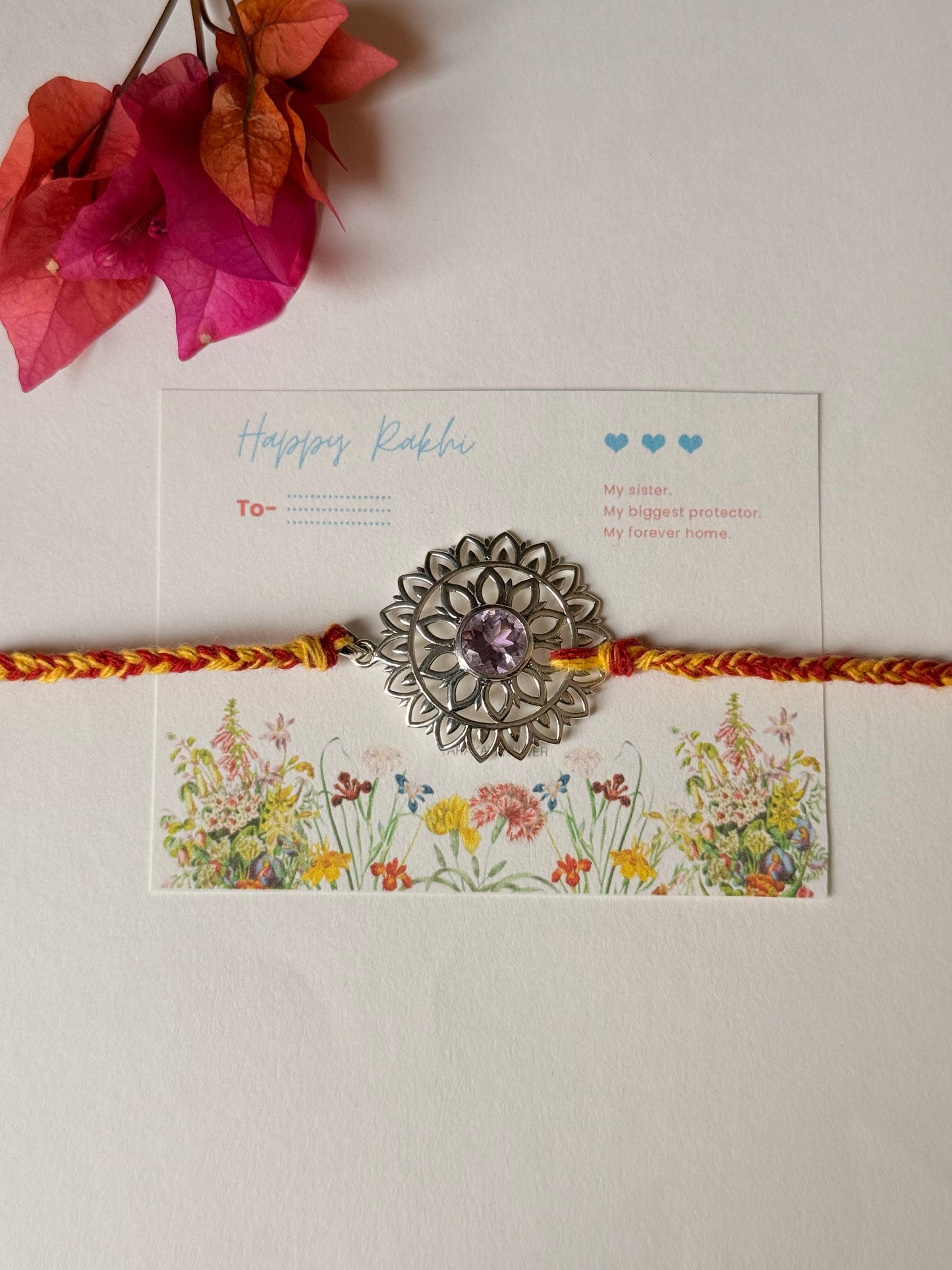 925 Sterling Silver Gemstone Mandala Rakhi - Reusable as Pendant Handcrafted Rakhi