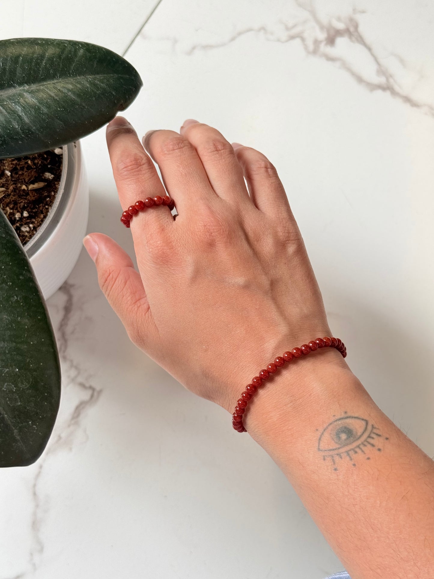 Natural Crystal Carnelian 4mm Stretchy Rings & Bracelet