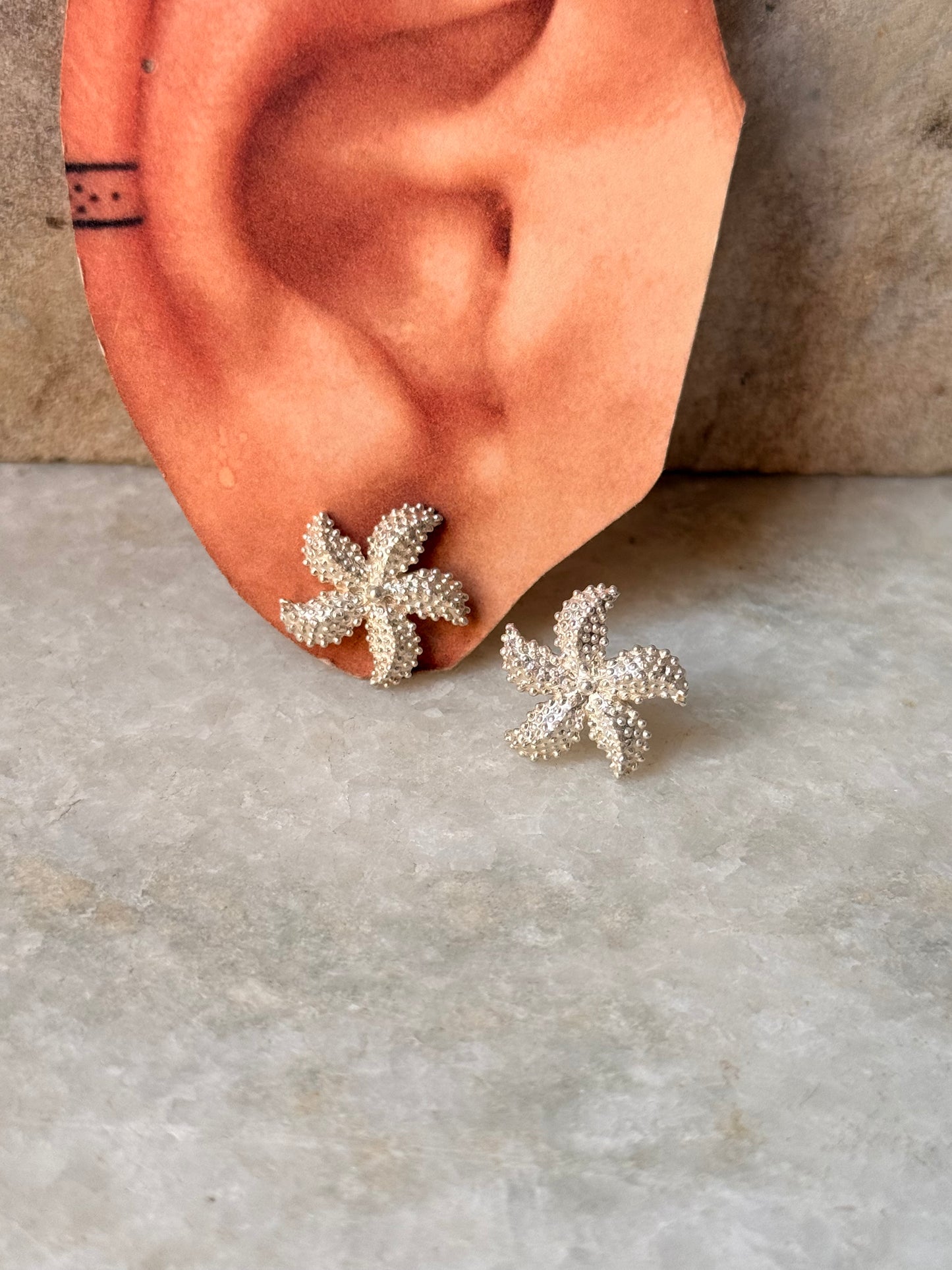 925 Sterling Silver Star Fish Statement Studs Earrings