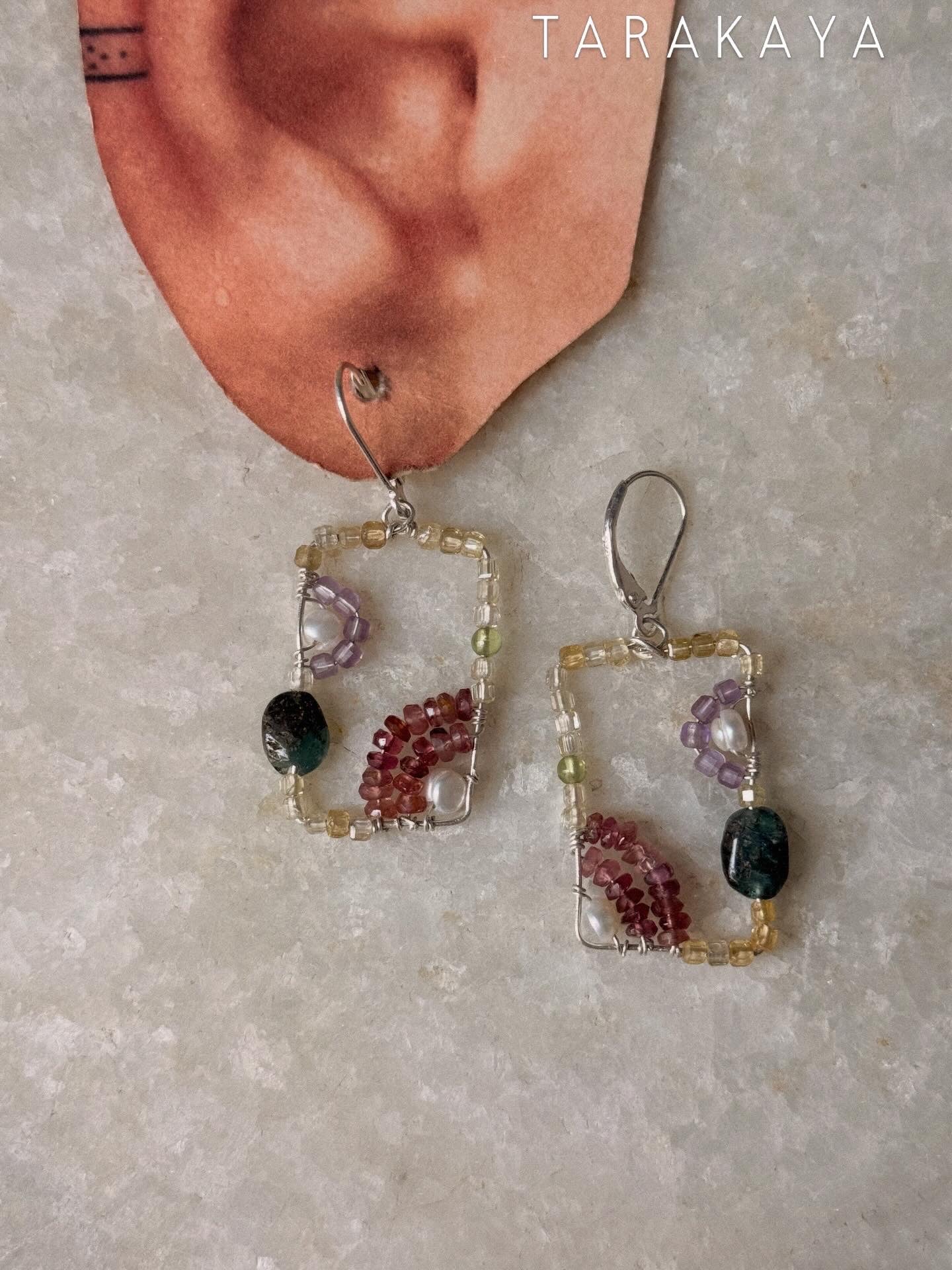 925 Sterling Silver Wire Wrap Contemporary Style Handcrafted Natural Crystals Lever Back Earrings
