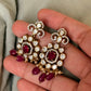 925 Sterling Silver Moissanite Polki,Dyed Ruby ,Cz & Fresh Water Pearls Gold Plated Statement Earrings