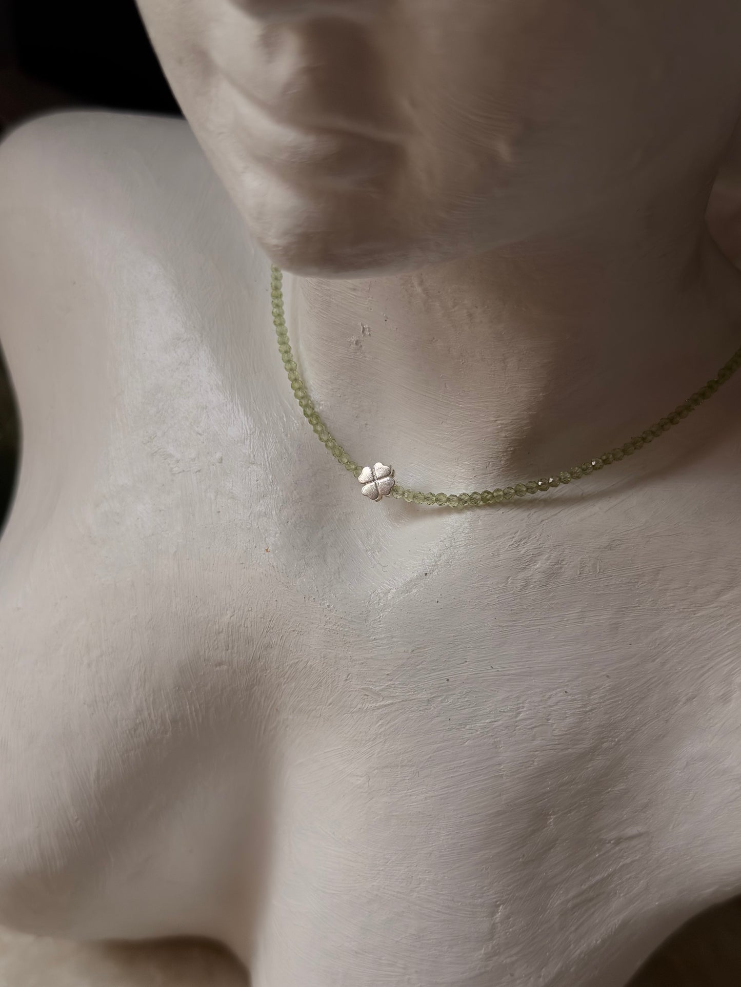 925 Sterling Silver Peridot 2mm Floral Charm Necklace