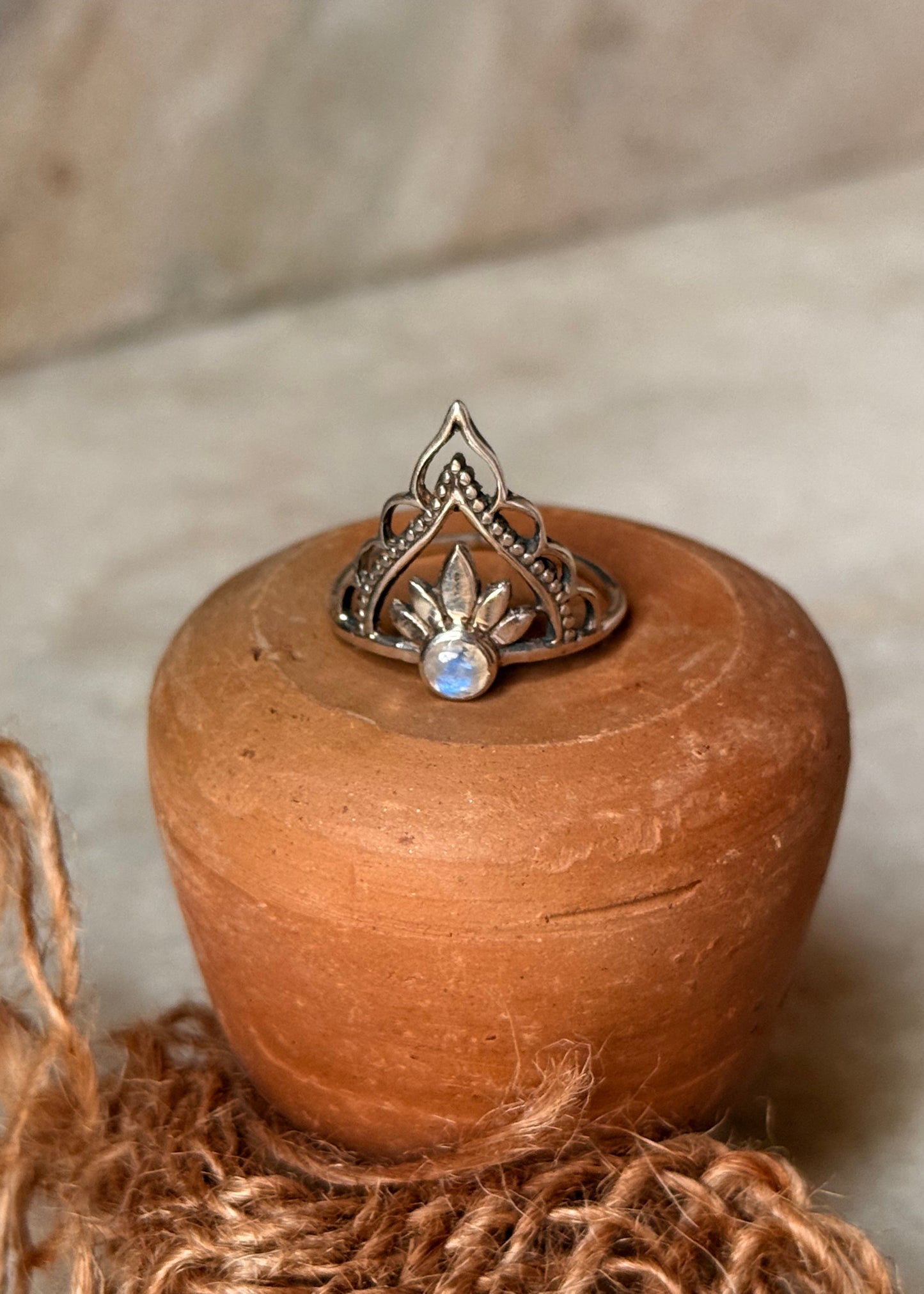 925 Sterling Silver Moonstone Crown Boho Ring