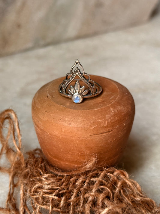 925 Sterling Silver Moonstone Crown Boho Ring