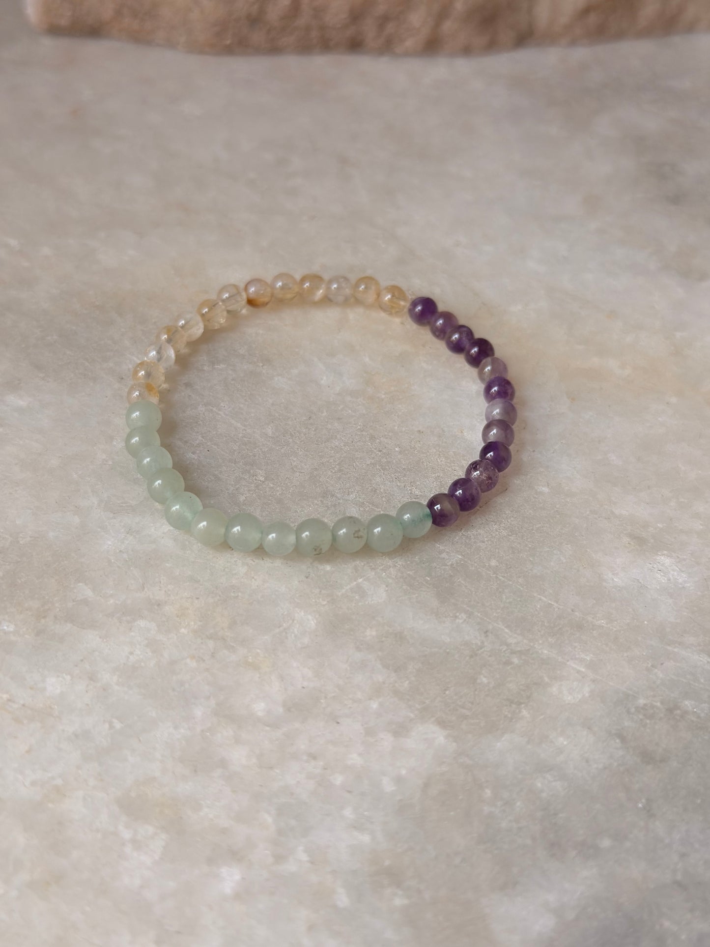 Natural Crystal Citrine, Green Aventurine & Amethyst 4mm Bracelet