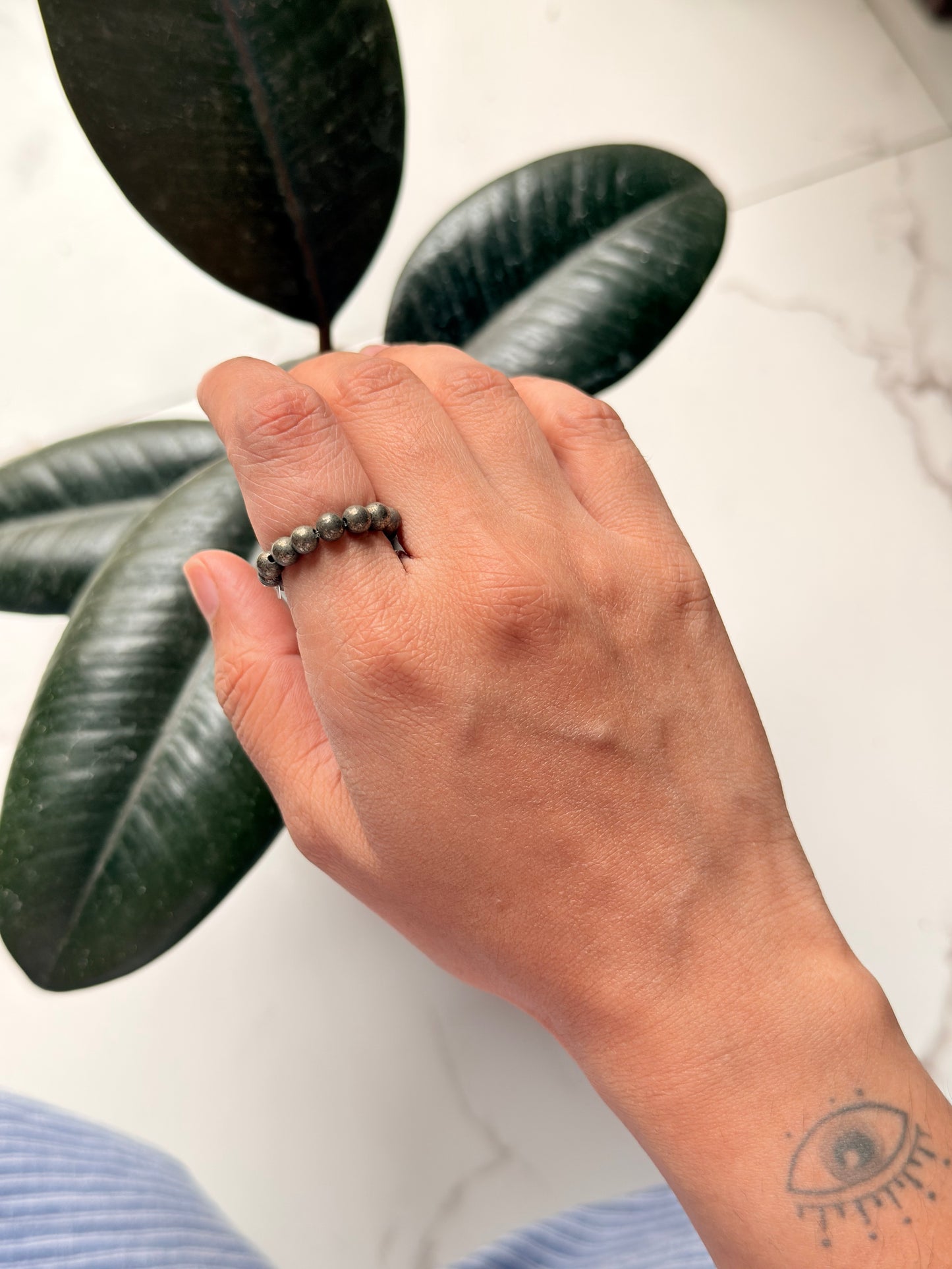 Natural Crystal Pyrite 4mm Stretchy Rings