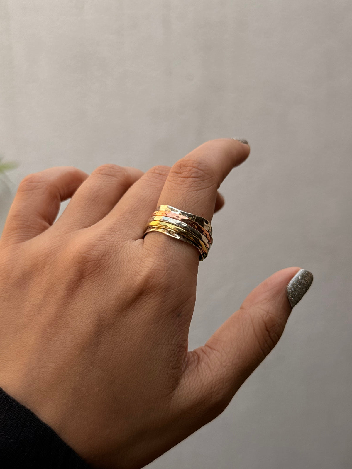 925 Sterling Silver Triple Tone - Brass • Copper • Silver Moving Bands Spinner / Fidget Ring
