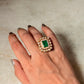 925 Sterling Silver Gold Plated Green onyx , Antique Moissanite Polki Adjustable Ring