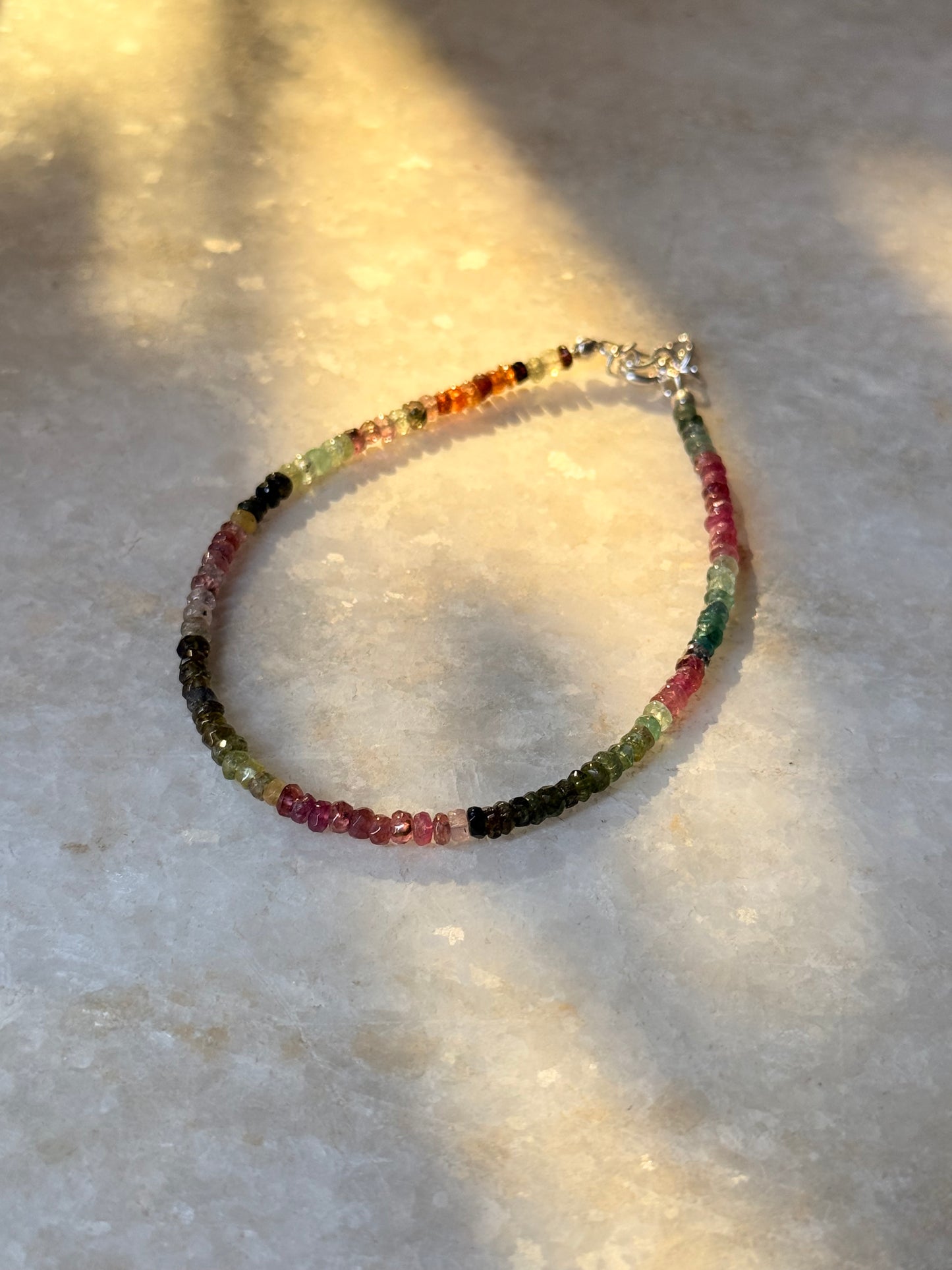 Multi Tourmaline 4mm Rondelle 925 Sterling Silver Anklet