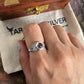 Elegant clear quartz round stone set in a boho-style silver ring