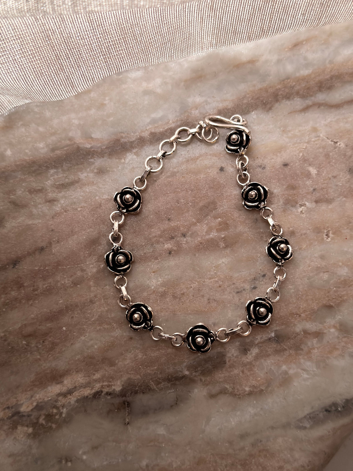 925 Sterling Silver Antique Rose Bracelet