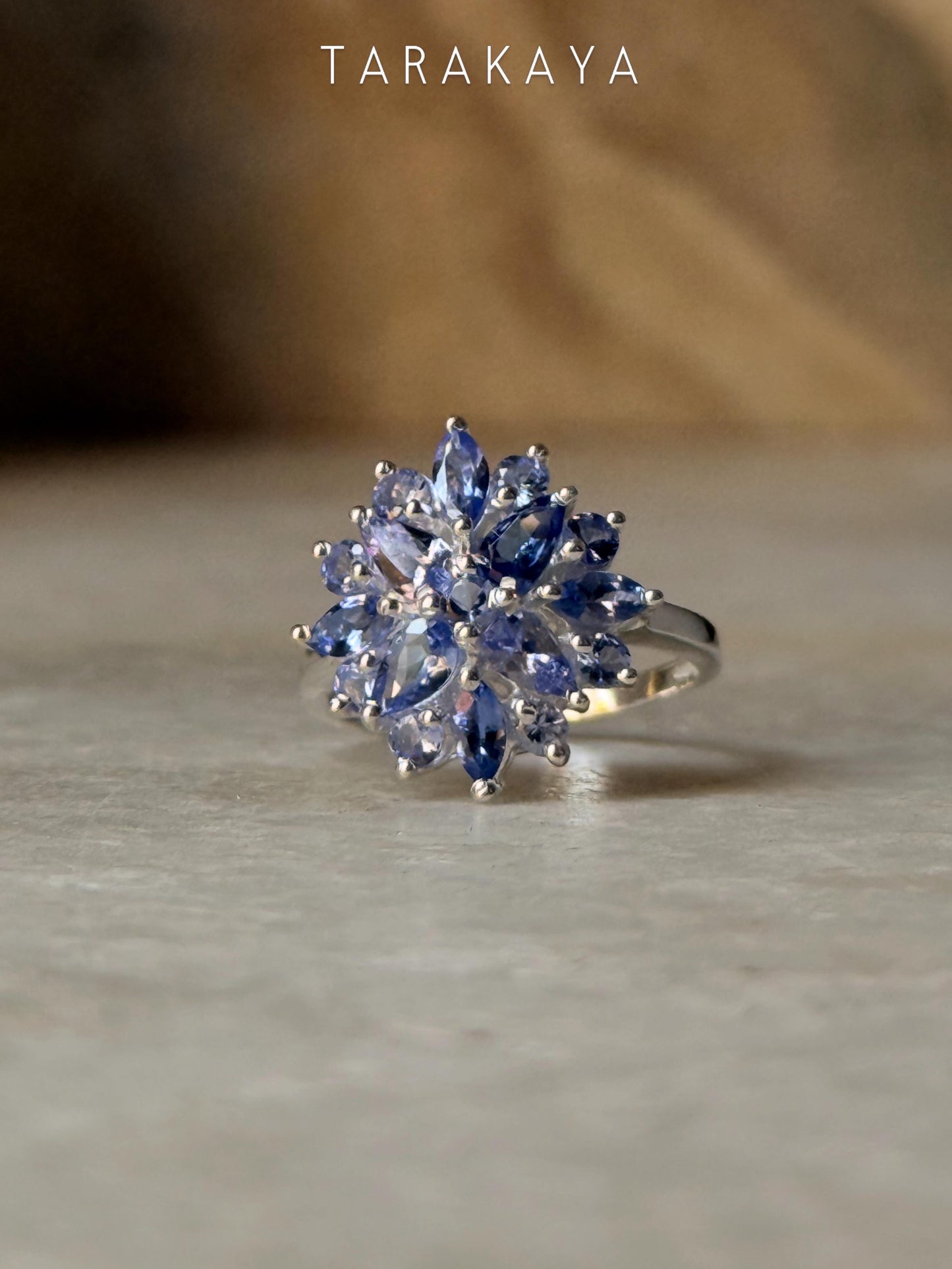 925 Sterling Silver Natural Tanzanite Faceted Big Flower Statement Ring