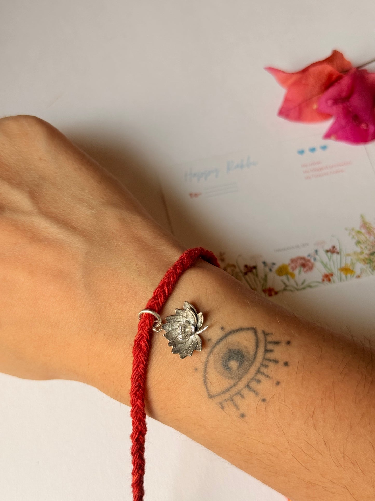 925 Sterling Silver Divine Lotus Charm Rakhi - Reusable as Pendant / Bracelet Charm Handcrafted Rakhi