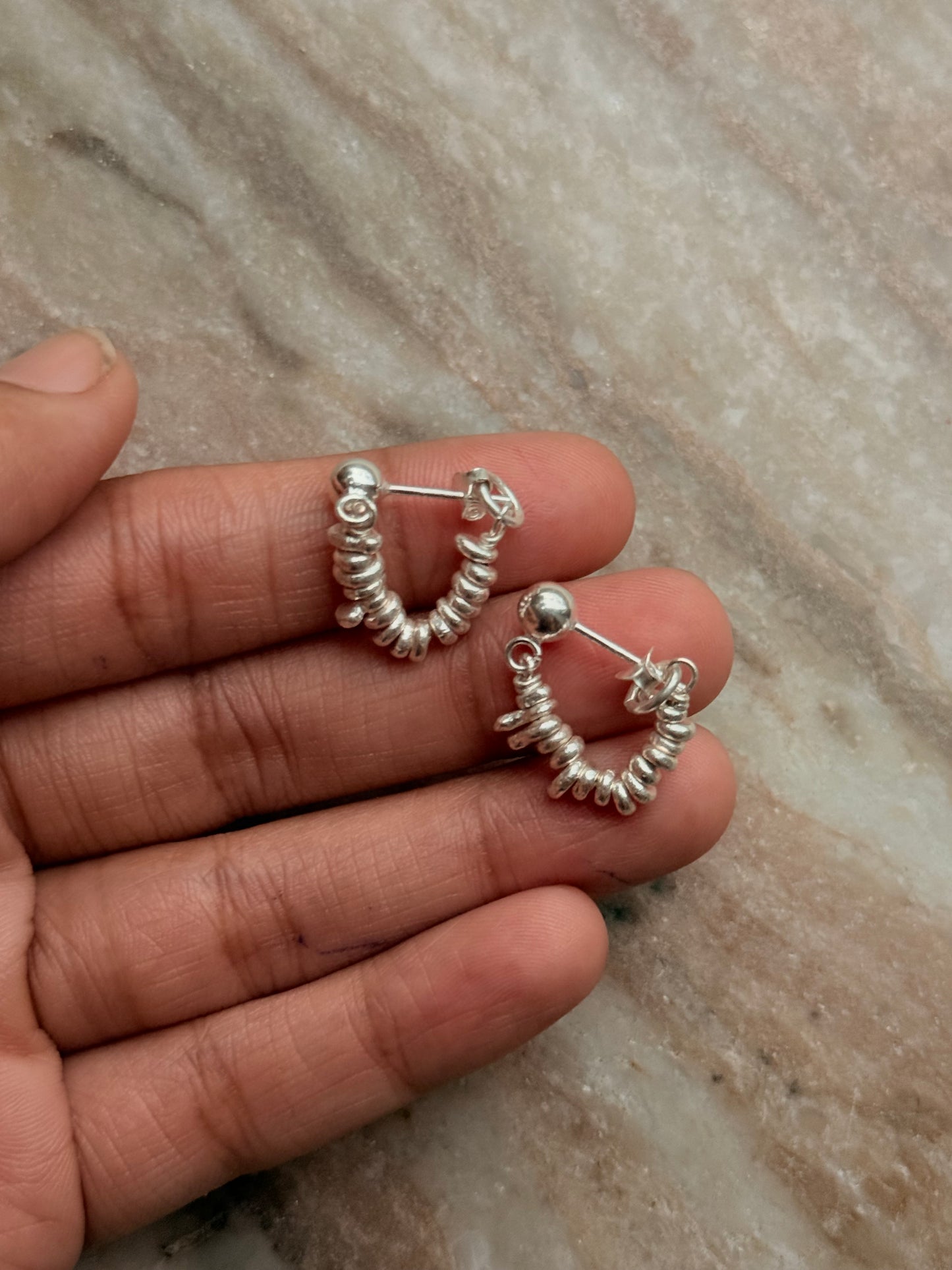 925 Sterling Silver Hill Tribe Molten Silver Beads Handcrafted Chunky Connector Studs