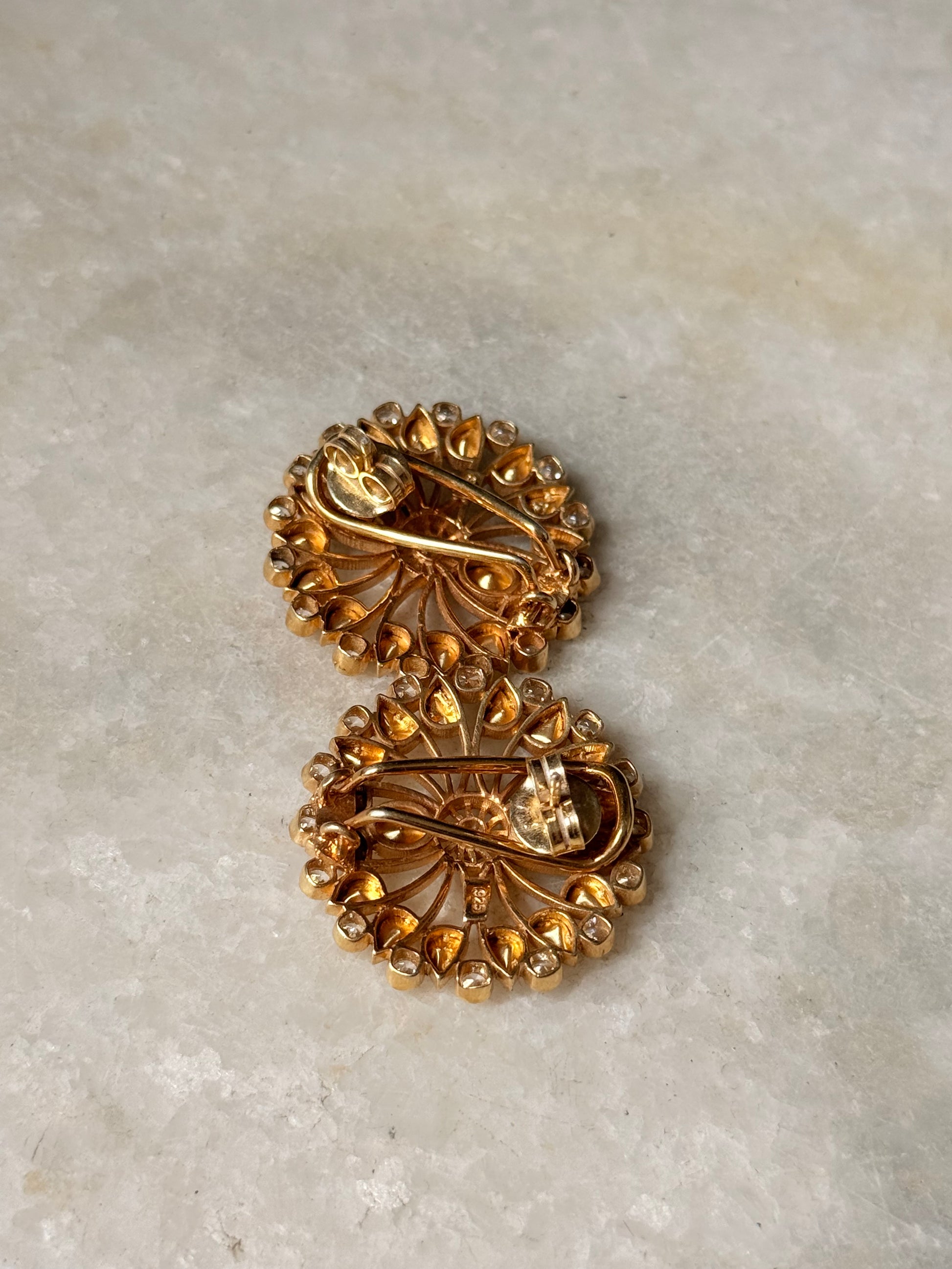 925 Sterling Silver Gold Plated Antique Moissanite Polki Big Flower Earrings