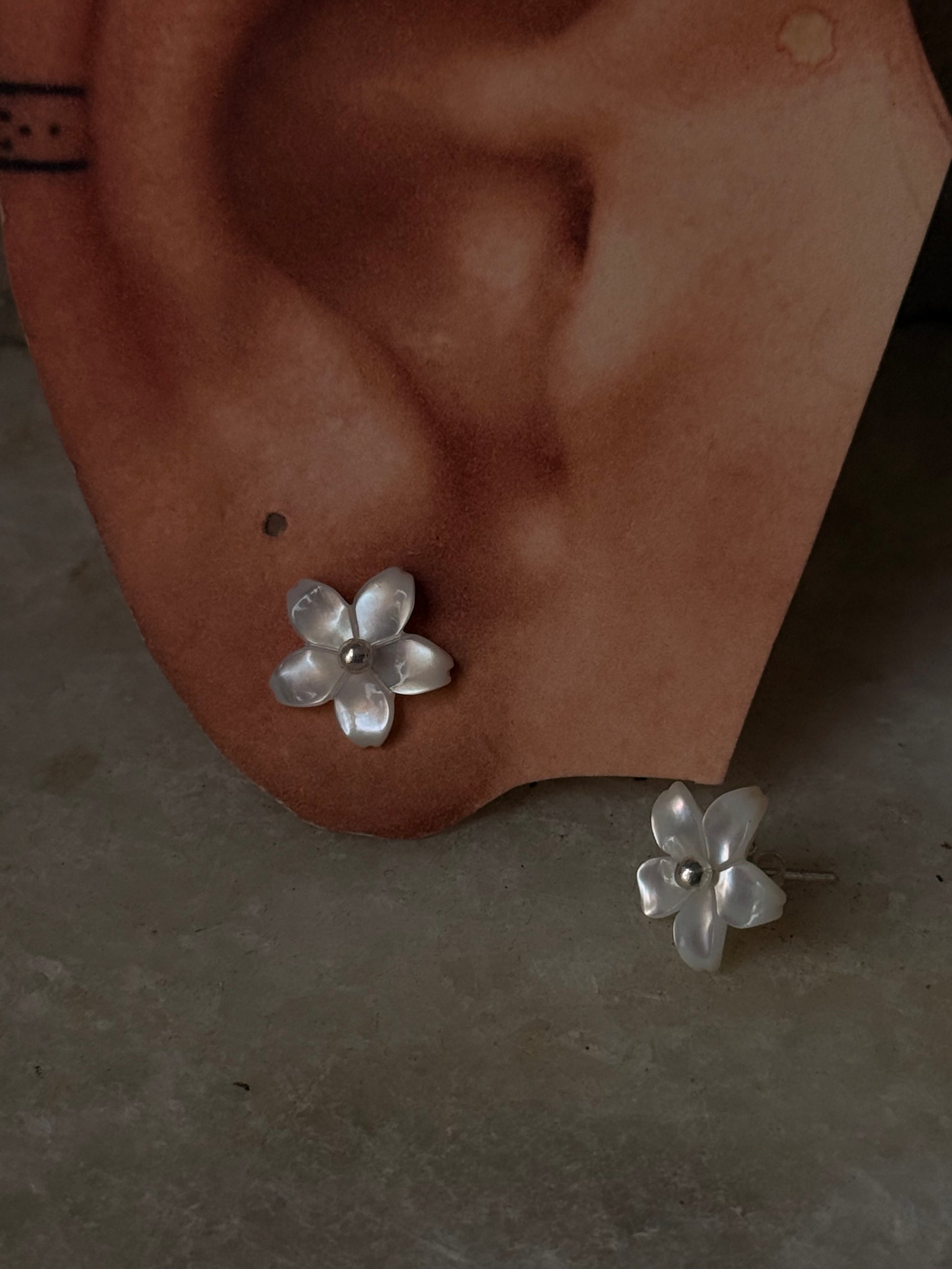 925 Sterling Silver Mother of Pearl Flower Carved Removable Studs