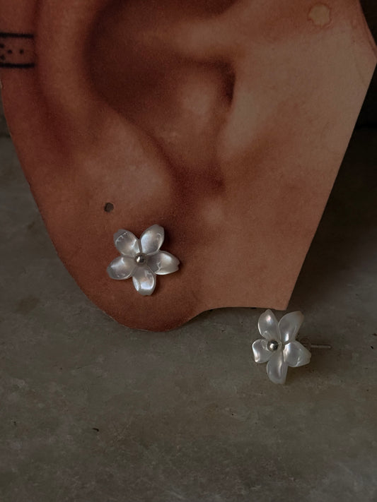 925 Sterling Silver Mother of Pearl Flower Carved Removable Studs