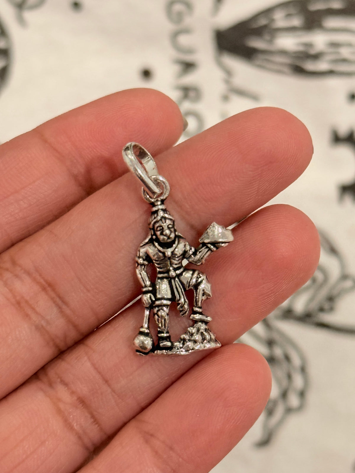 925 Sterling Silver Hanuman ji Standing With Parvat Pendant
