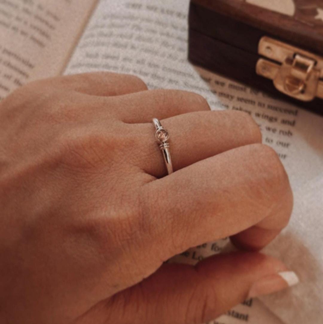 Simple Pink Tourmaline Silver Band Ring
