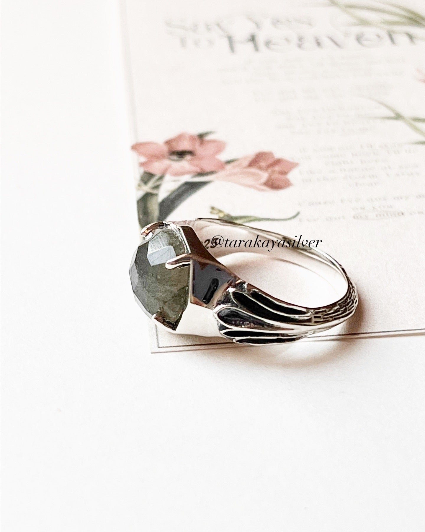 Labradorite Vintage Goth Style Checker Board Cut 925 Sterling Silver Ring