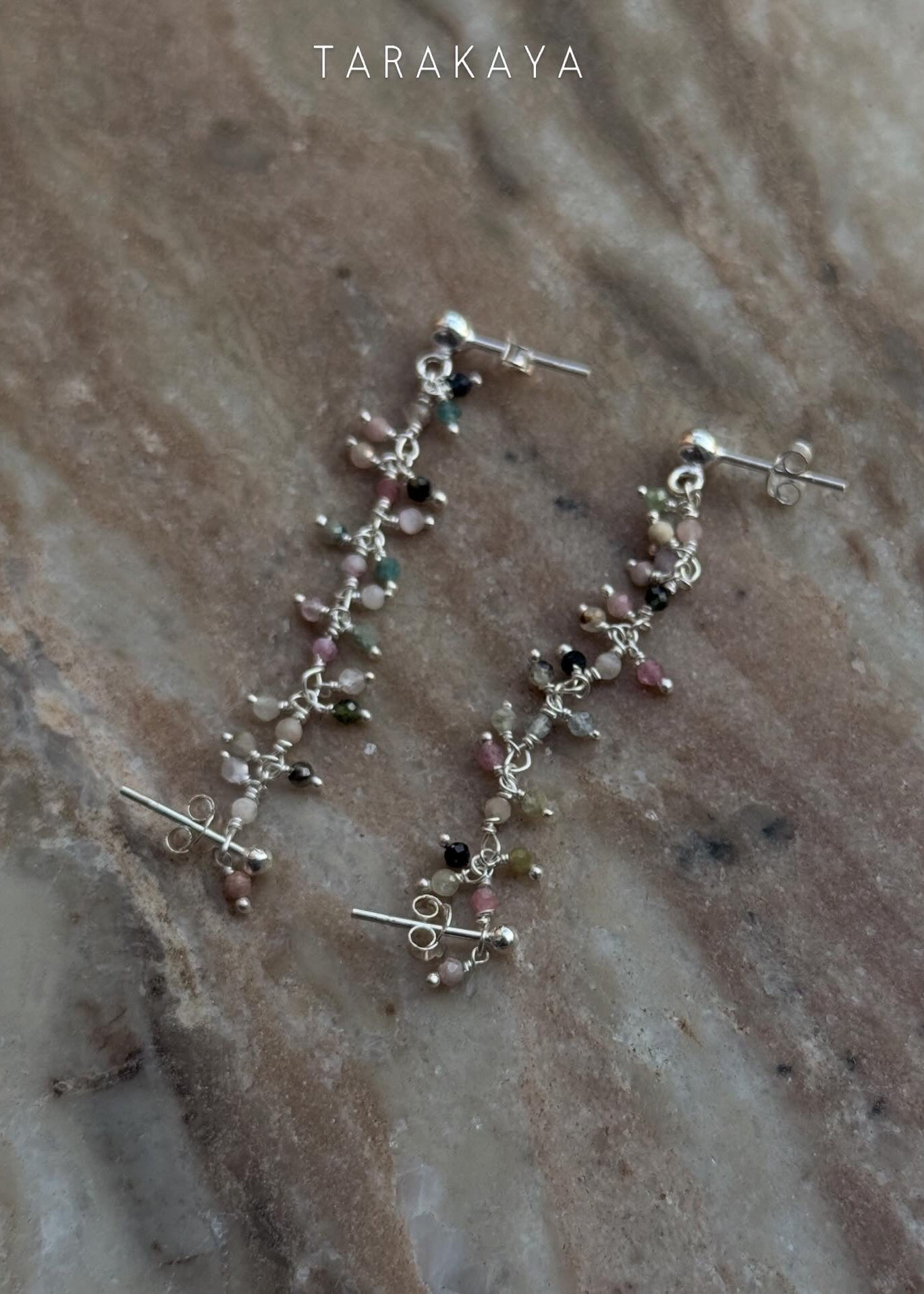 925 Sterling Silver Multi Tourmaline Dual Chain Connector Earrings