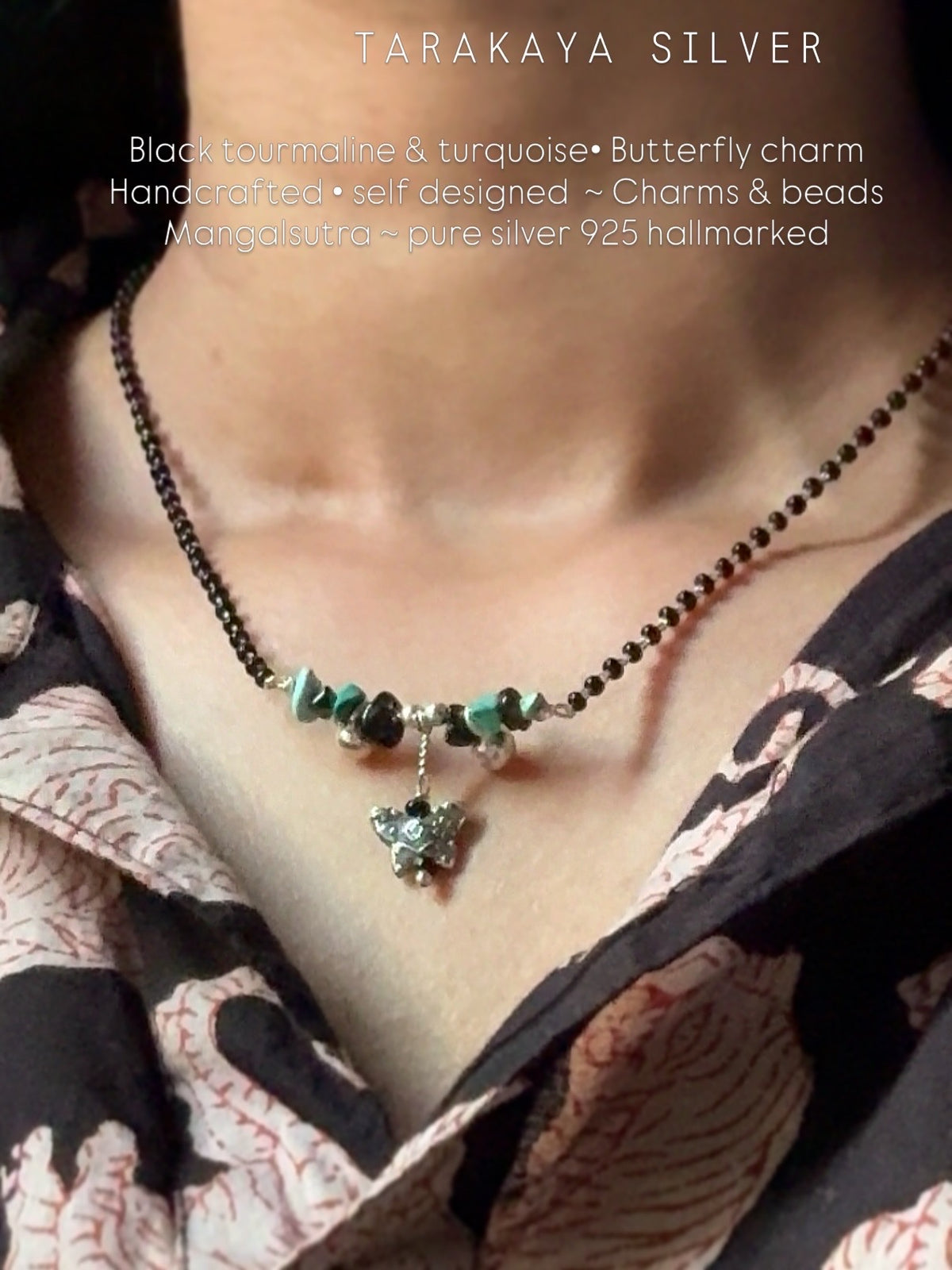 925 Sterling Silver Black Tourmaline & Turquoise Mangalsutra