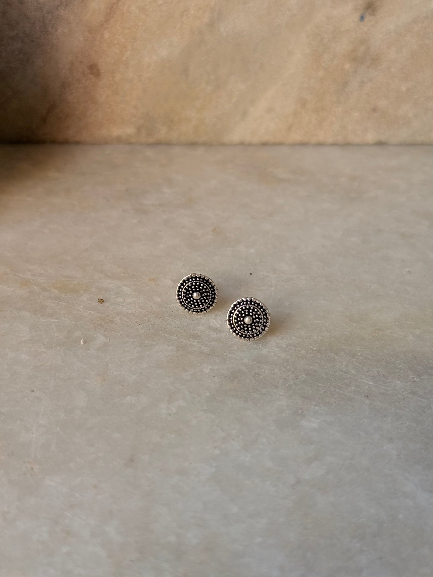 925 Sterling Silver Antique Plain Oxidised Boho Studs Earrings