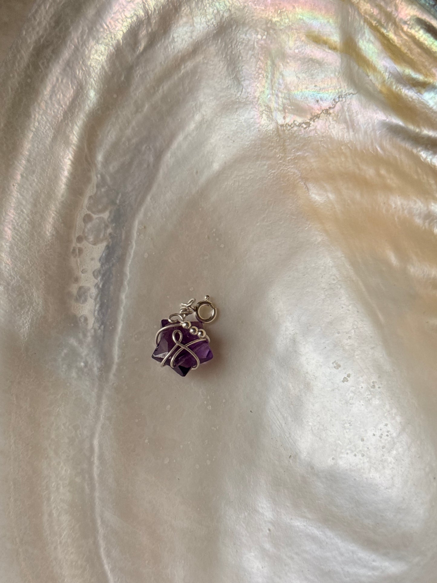 925 Sterling Silver Amethyst Star Wire Wrapped Handcrafted Pendant
