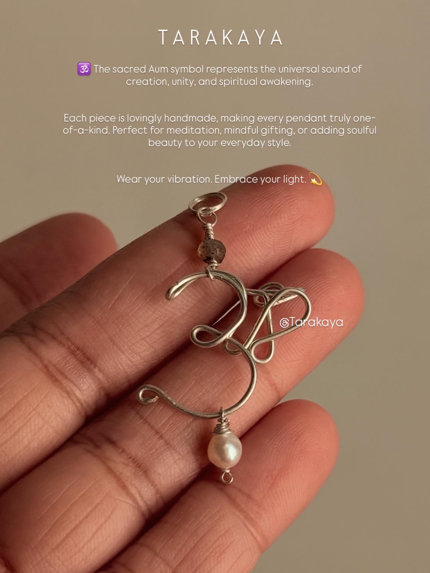 925 Sterling Silver Wire Wrapped Aum/ Om - Labradorite & Pearl Handcrafted Pendant