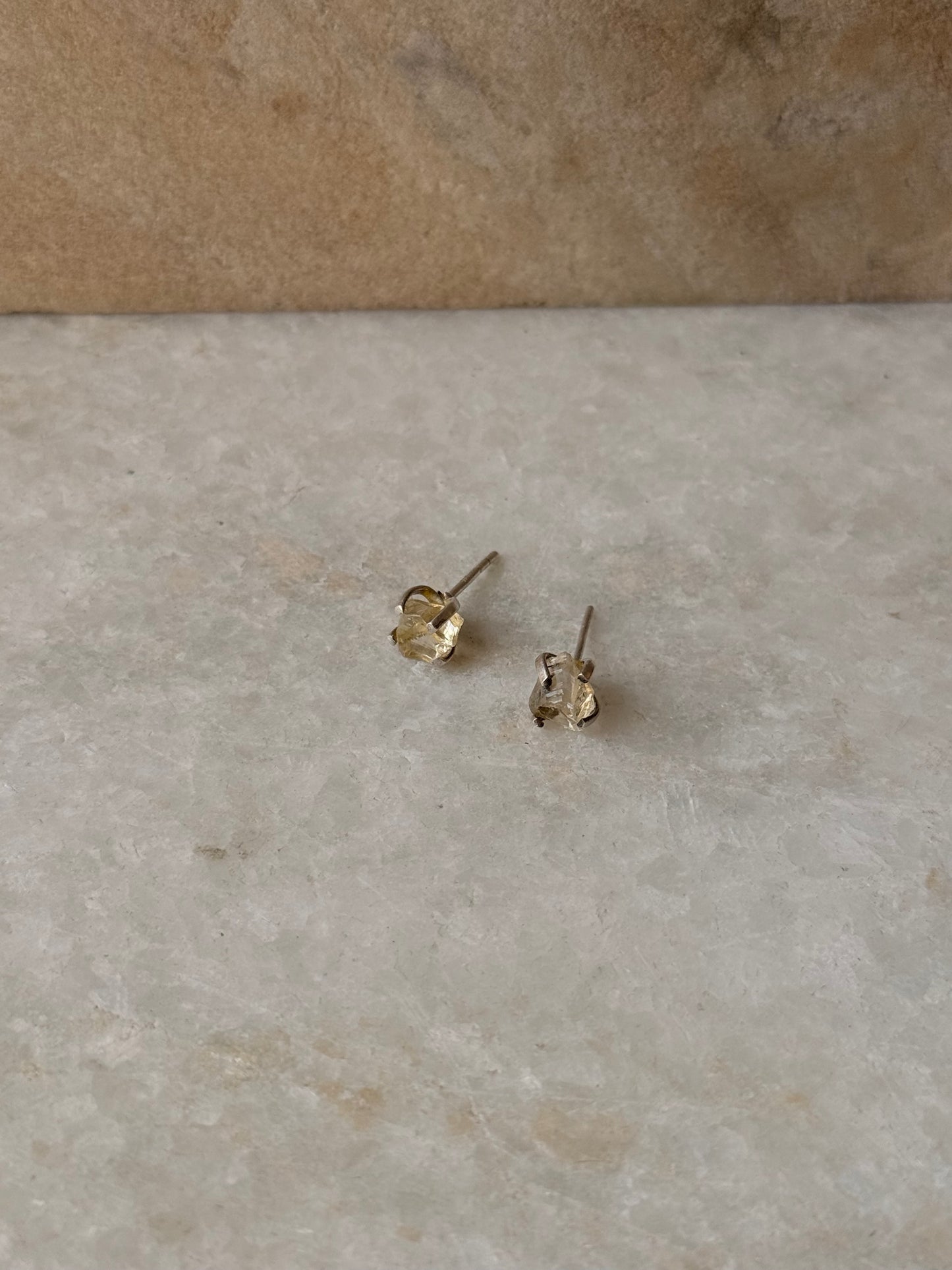 925 Sterling Silver Citrine Raw Uncut Prong Setting Studs Earrings