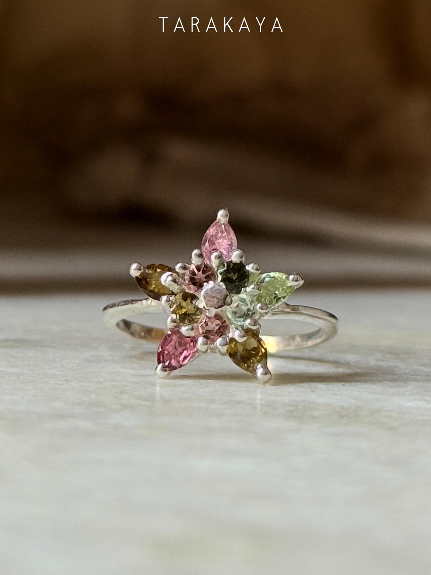 925 Sterling Silver Multi Tourmaline star Ring