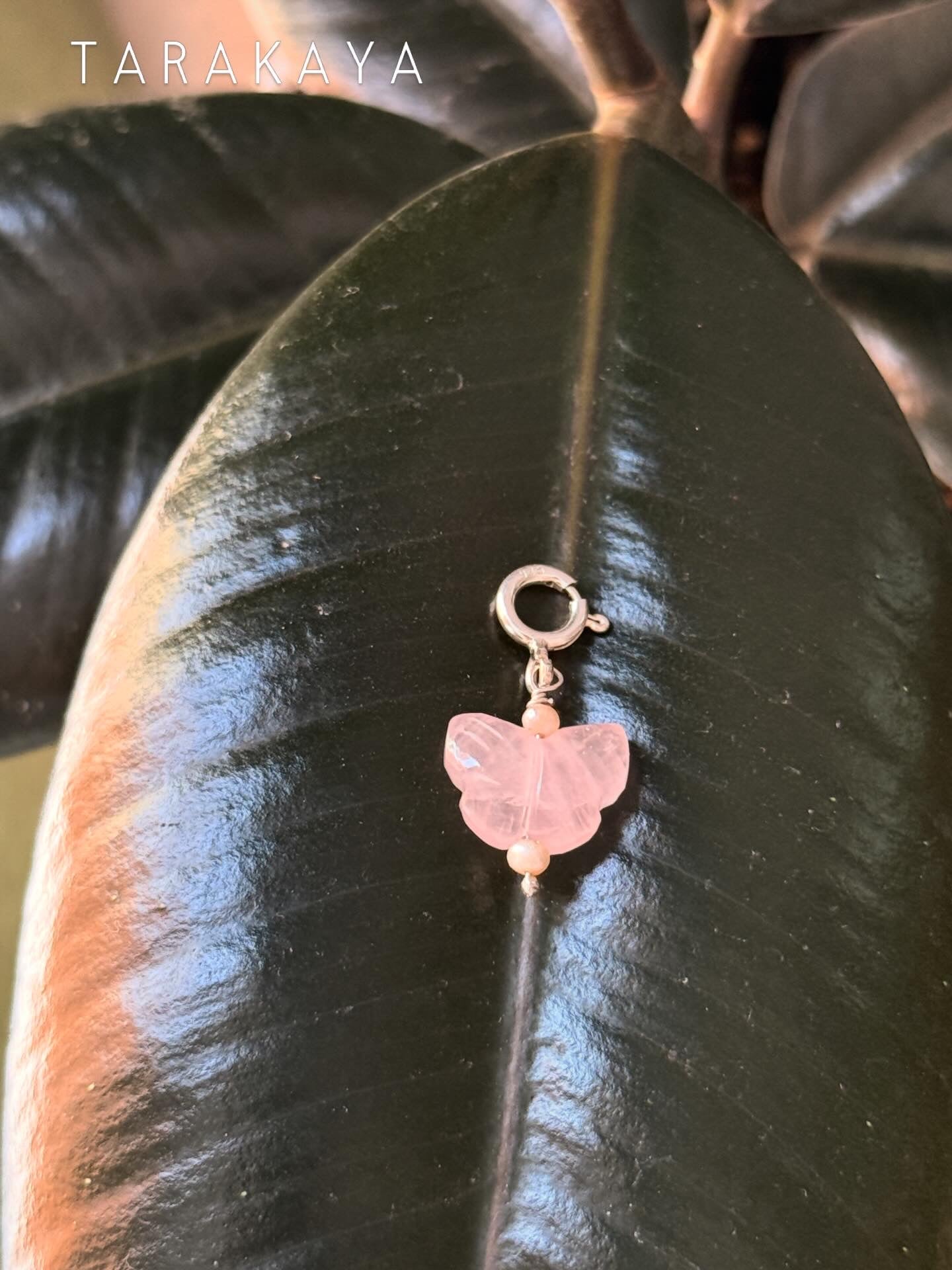 925 Sterling Silver Rose Quartz Butterfly With Pearls Charm