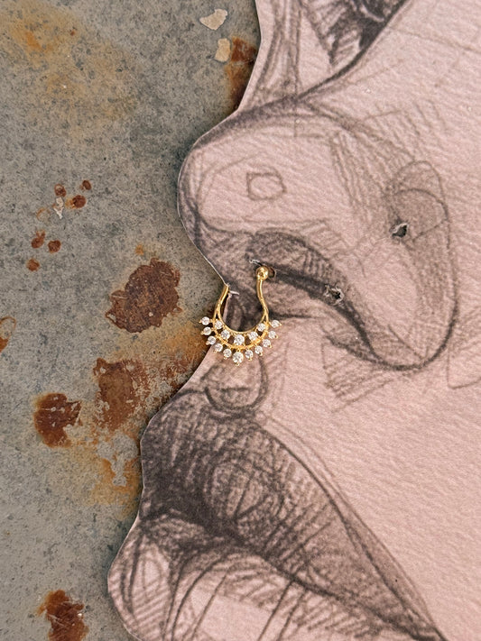 925 Sterling Silver Gold Vermeil Cz Septum Clip ons