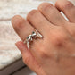 925 Sterling Silver 3D Pretty Boho Bow, 3 Shiny Pearls Charm Ring